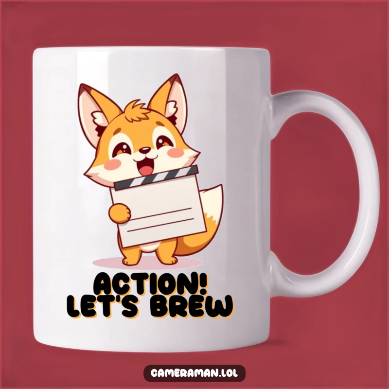 Funny Fox Filmmaker Mug: Energetic Sprite Clapping for a Hilarious Movie Gift