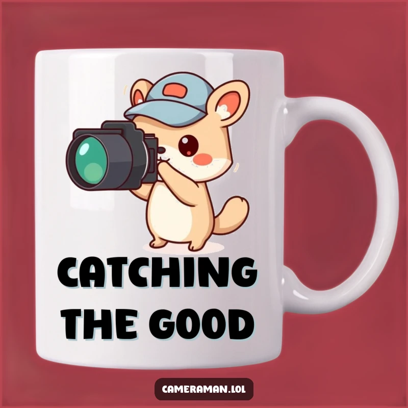 Funny Animal Reporter Mug: Jaunty Cap Points Camera for a Hilarious Journalist Gift