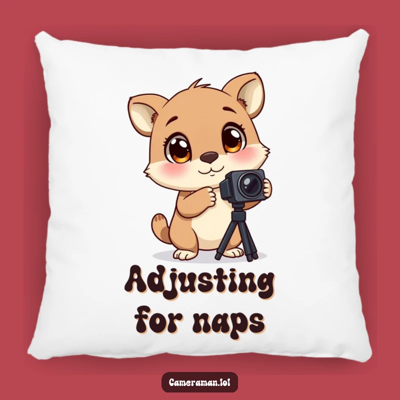 Funny Excited Animal Pillow - Cozy Blinking Photographer Cushion, Tripod Decor Gift