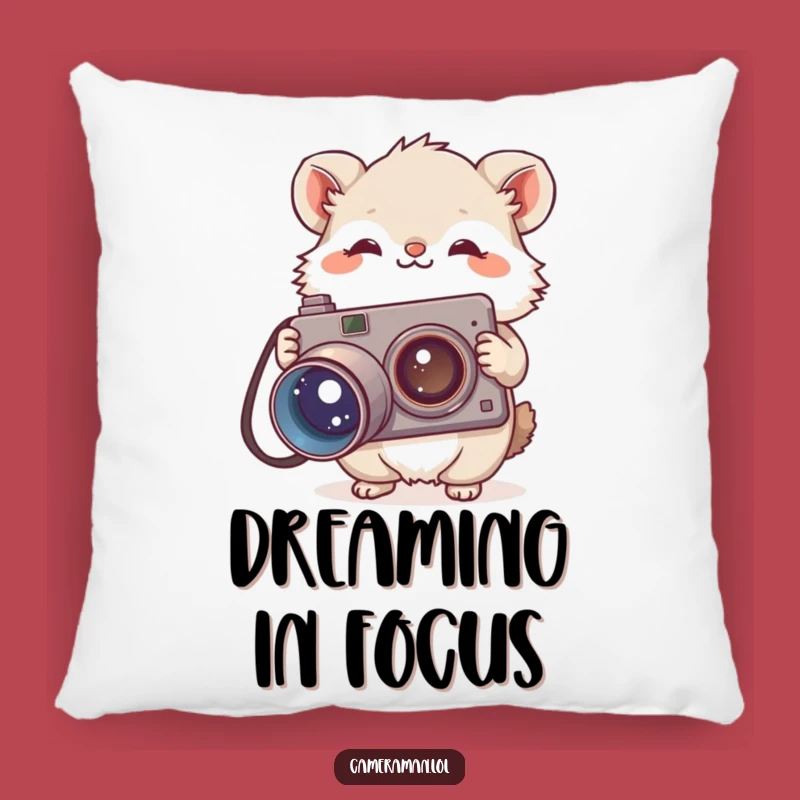 Funny Fluffy Animal Pillow - Cozy Curious Photographer Cushion, Vintage Camera Decor Gift