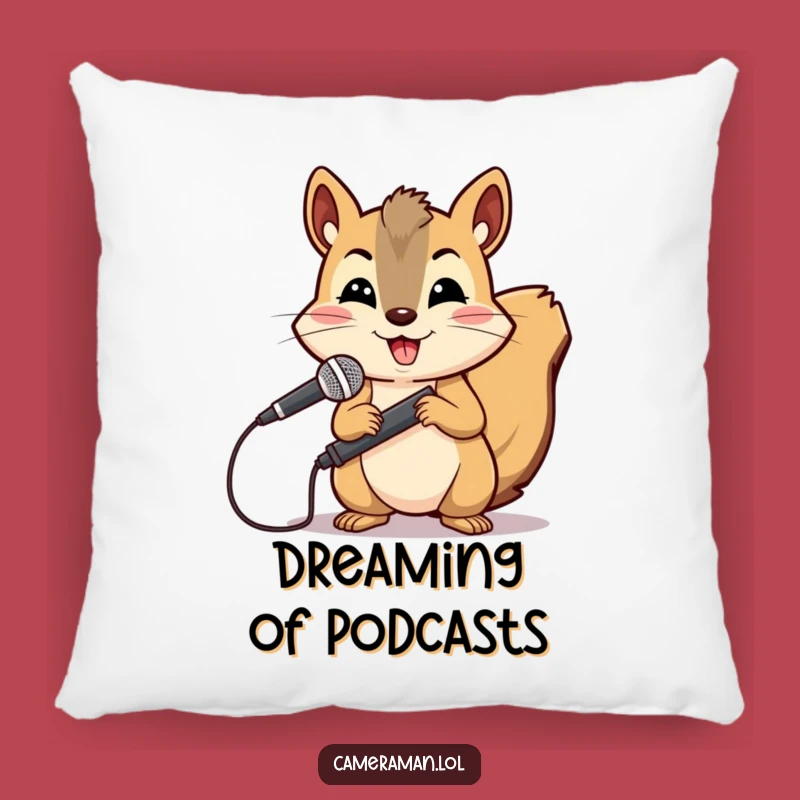 Funny Squirrel Reporter Pillow: Cheerful Boom Operator for Cozy Audio Recording Support