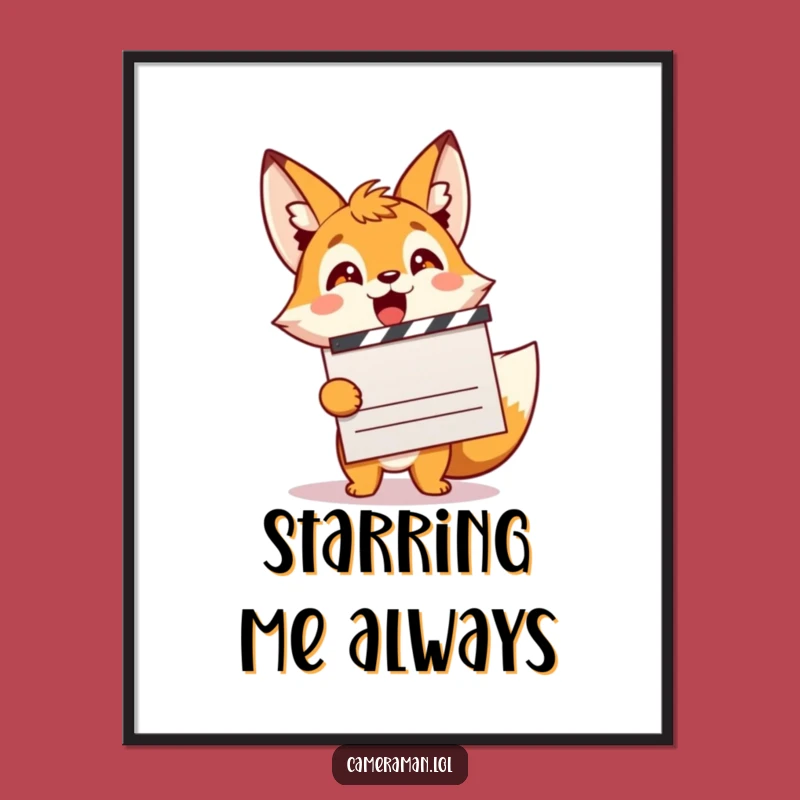 Funny Fox Filmmaker Digital Art Print: Energetic Sprite Clapping for Cinematic Wall Decor
