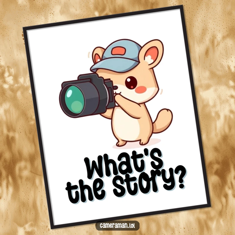 Funny small animal character in a jaunty cap pointing a camera off-screen, perfect for a funny poster.