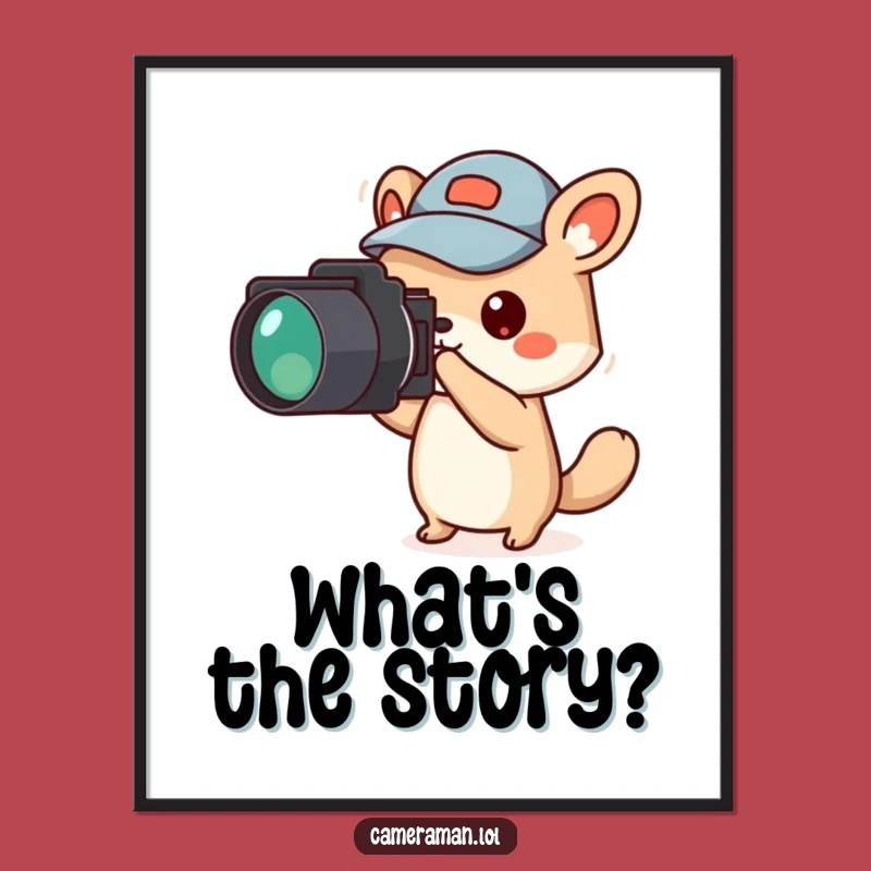 Funny Animal Reporter Poster: Jaunty Cap Points Camera for a Hilarious Wall Decor Gift