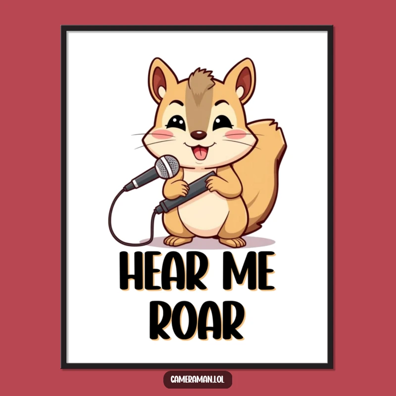 Funny Squirrel Reporter Poster: Cheerful Boom Operator for Hilarious Wall Art Gift