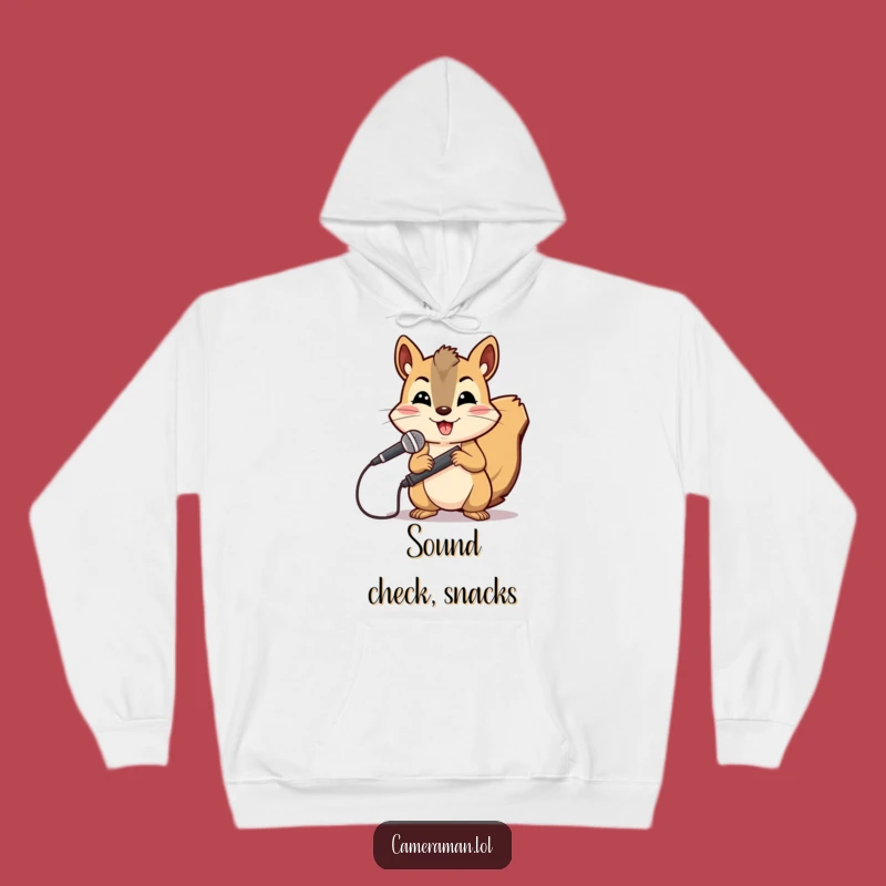 Funny Squirrel Reporter Hoodie: Cheerful Boom Operator for Cozy Audio Recording Gift