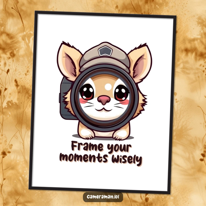 Funny Free Printable Wall Art: Determined animal in peaked cap, peering intently through a camera lens, professional vibe.