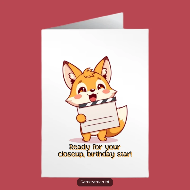 Free Printable Birthday Card: Excited Fox Filmmaker Funny Downloadable Gift