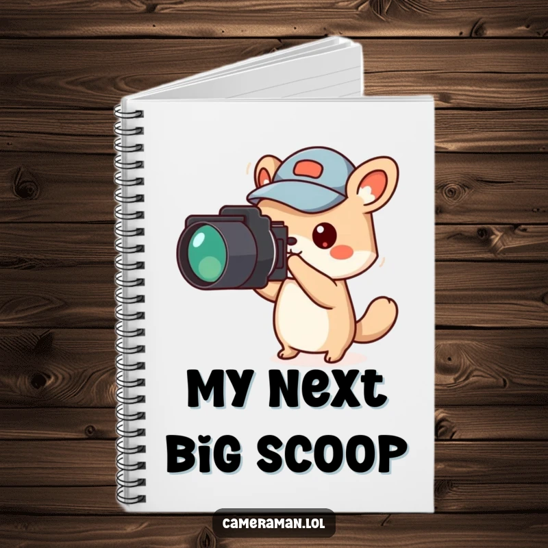 Funny animal character in a jaunty cap, camera pointed off-screen, perfect for a news notebook.